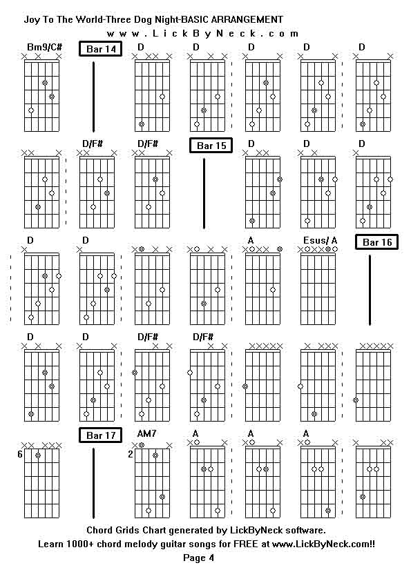 Chord Grids Chart of chord melody fingerstyle guitar song-Joy To The World-Three Dog Night-BASIC ARRANGEMENT,generated by LickByNeck software.